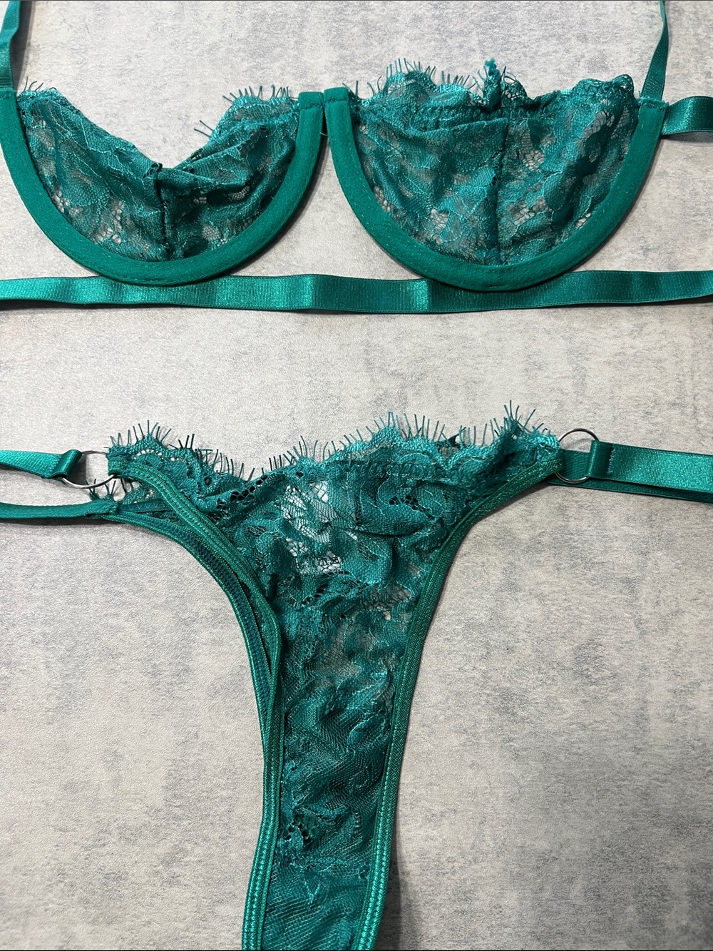 SHEIN Teal Lace Underwire Bra & Strappy Thong Set